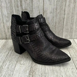 Express Women's Black Snake Embossed Faux Leather Buckle Ankle Booties